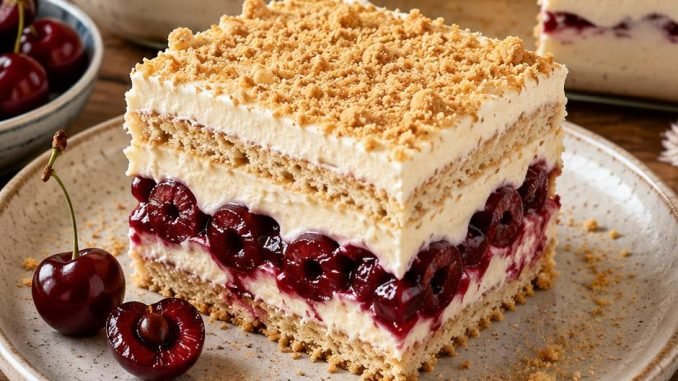 PASTEL DE PLASMA FRÍO CON CREMA AGRIA Y CEREZAS ¡Cremoso, refrescante y desaparece de la bandeja!