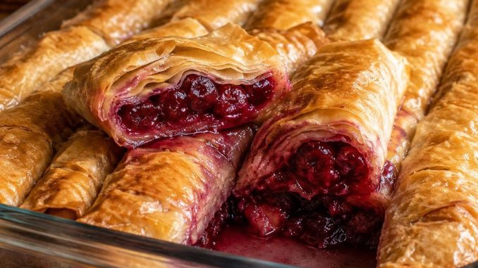 PASTEL CON CEREZAS Y BOCADOS – ¡jugoso, regado y listo en 30 minutos!