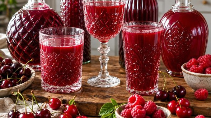 ¡A PARTIR DE 2 KG DE CEREZA, 2 KG DE CEREZA Y 1 kg de frambuesas, se obtienen 9 L de JUGO – color como rubí!