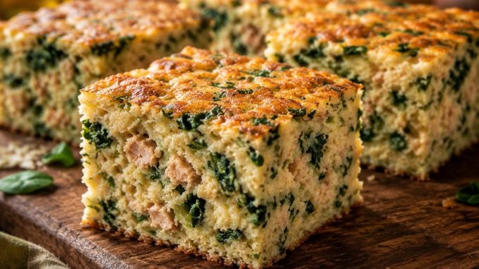 Pastel español magro con atún, espinacas y agua agria jugoso y suave…