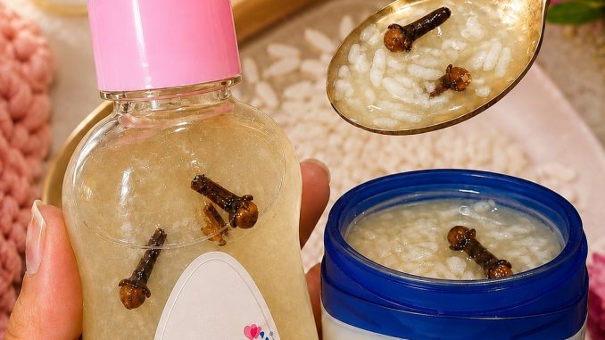Crema natural hecha de claveles, aceite de bebé y arroz para una piel radiante
